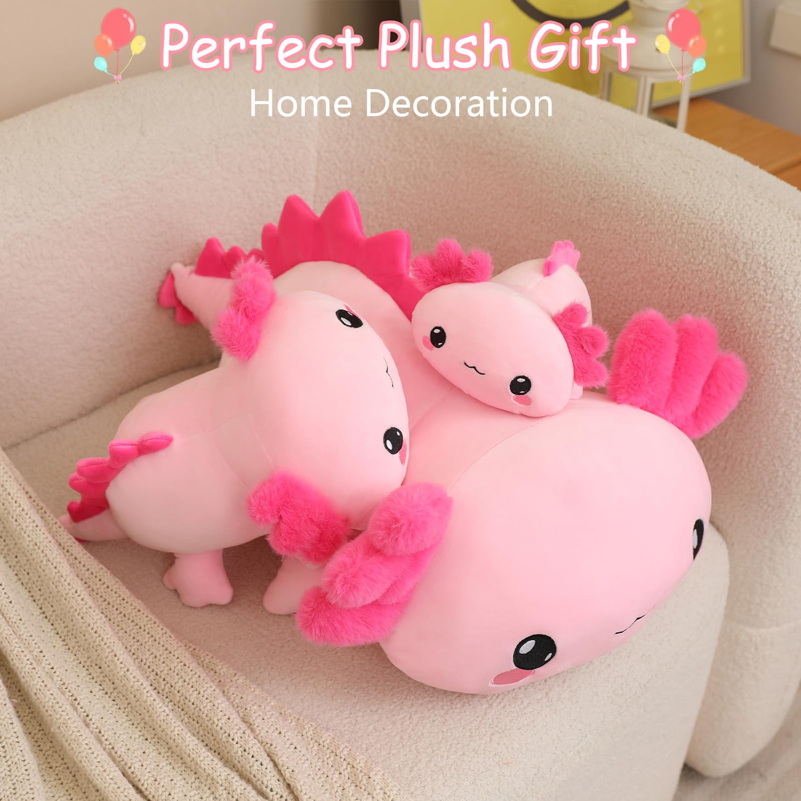 SQEQE Weighted Axolotl Plush — Soft Pink 9.8 Inch Weighted Plush Toy
