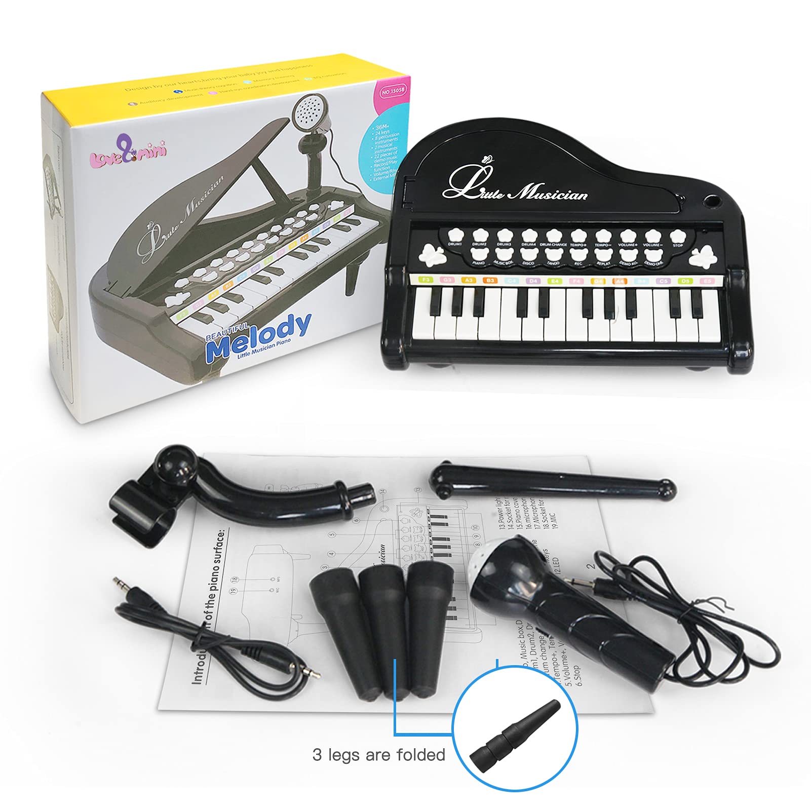 Love&Mini Toy Piano for Toddlers – 24-Key Keyboard with Microphone
