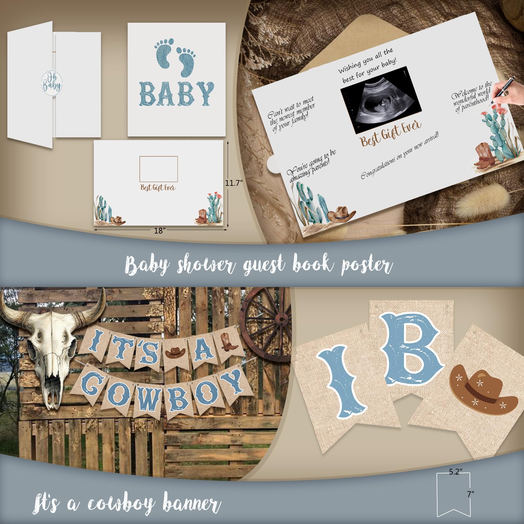YJDFWAUT Cowboy Baby Shower Decorations | Western Boy Shower Party Supplies