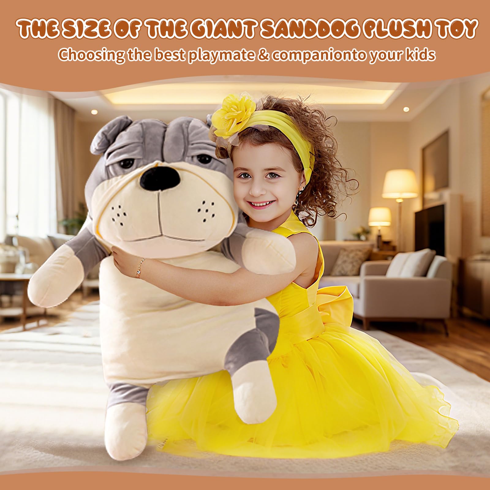 Rniuc Brown Bulldog Plush Stuffed Animal 17.7in – Soft Cuddle Toy for Kids