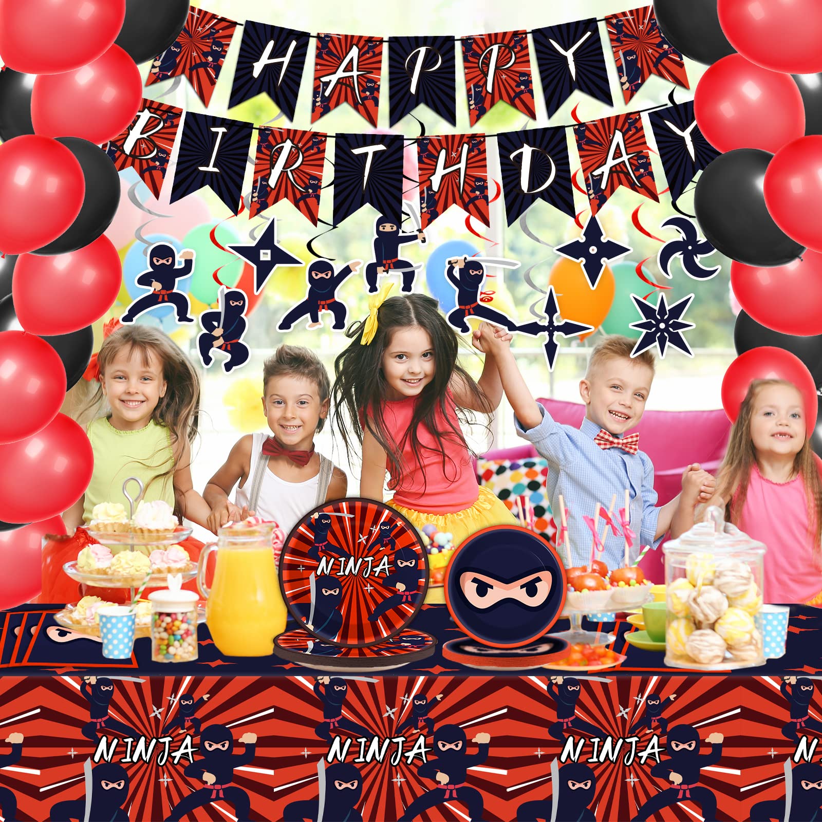 Tevxj 162 Pcs Ninja Birthday Party Decoration Set - Ninja Warrior Party Kit
