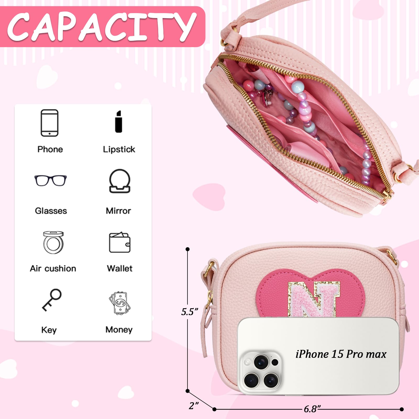 KKXIU Heart Purse Dress-Up Set for Girls 3–8 | Personalized Vegan Leather Bag