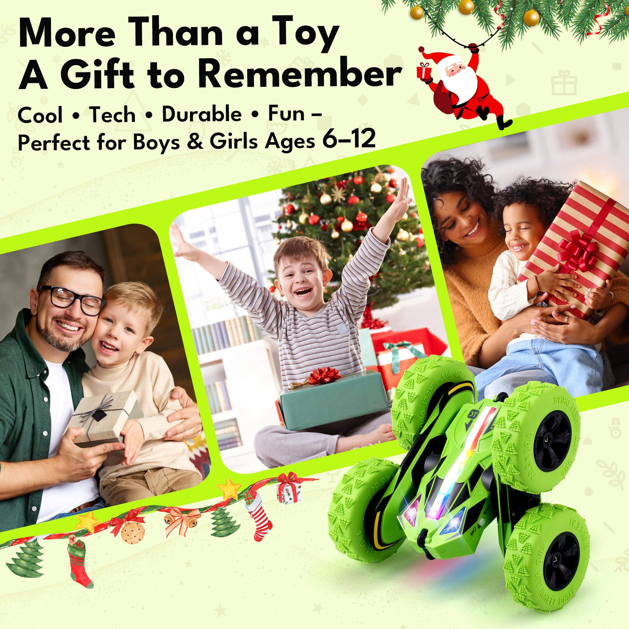 Threeking 4WD RC Car with Modular Batteries, Breathing Lights & 360° Flips — Gift for Kids 6-12