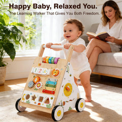 ZippyZebra Wooden Baby Walker with Wheels – Adjustable Speed & Montessori Center