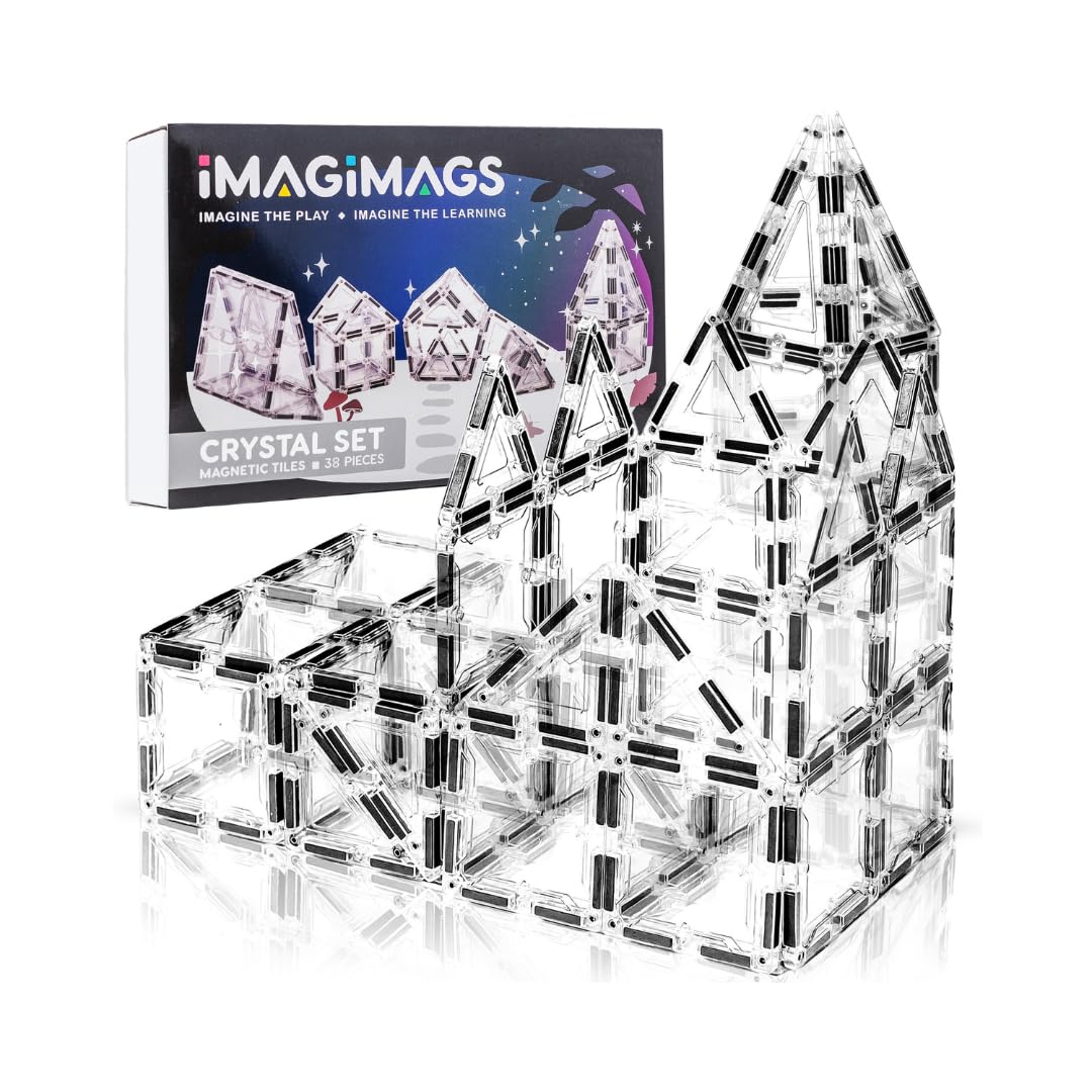 Imagimags Crystal Set clear squares enable transparent building and light play.