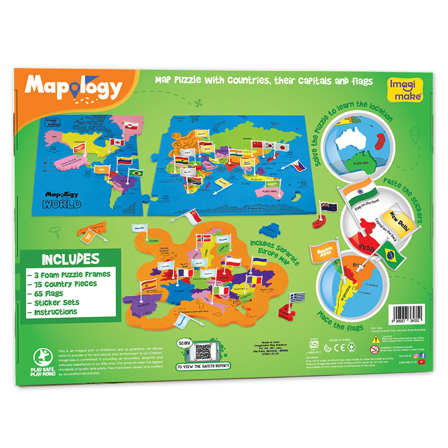 Imagimake Mapology capitals stickers to place country names accurately.