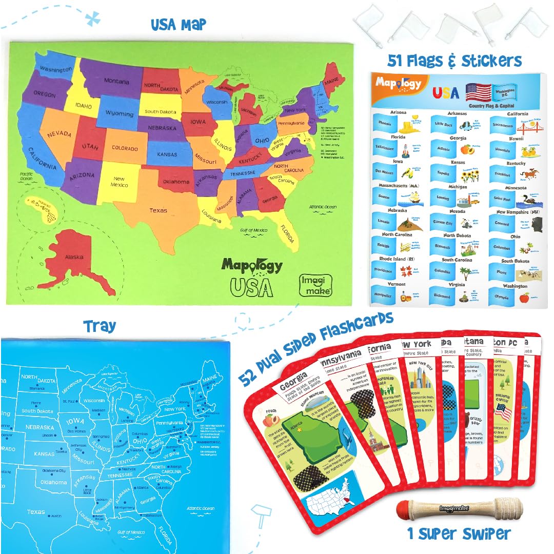 Imagimake Mapology US states flashcards teaching capitals and key facts.