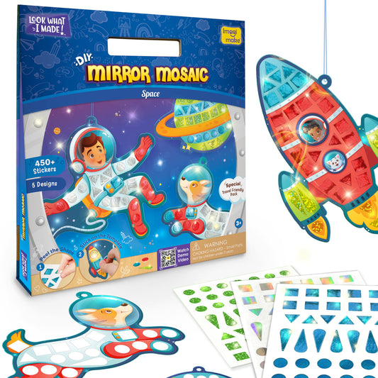 Imagimake Mirror Mosaic space theme board for easy, mess-free crafting on the go.