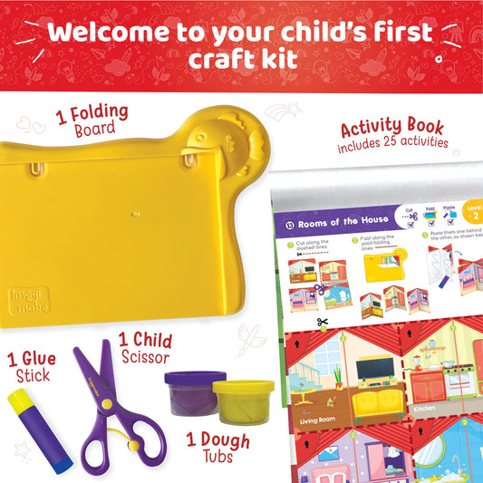 Imagimake folding board in use helps kids align folds for neat crafts.