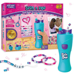 Imagimake Spin n Pop bracelet maker front view, kid-friendly setup for creative sessions.