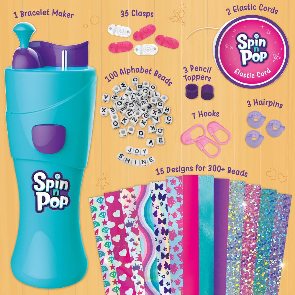 Imagimake Spin n Pop sparkly beads closeup, vibrant colors spark imagination.