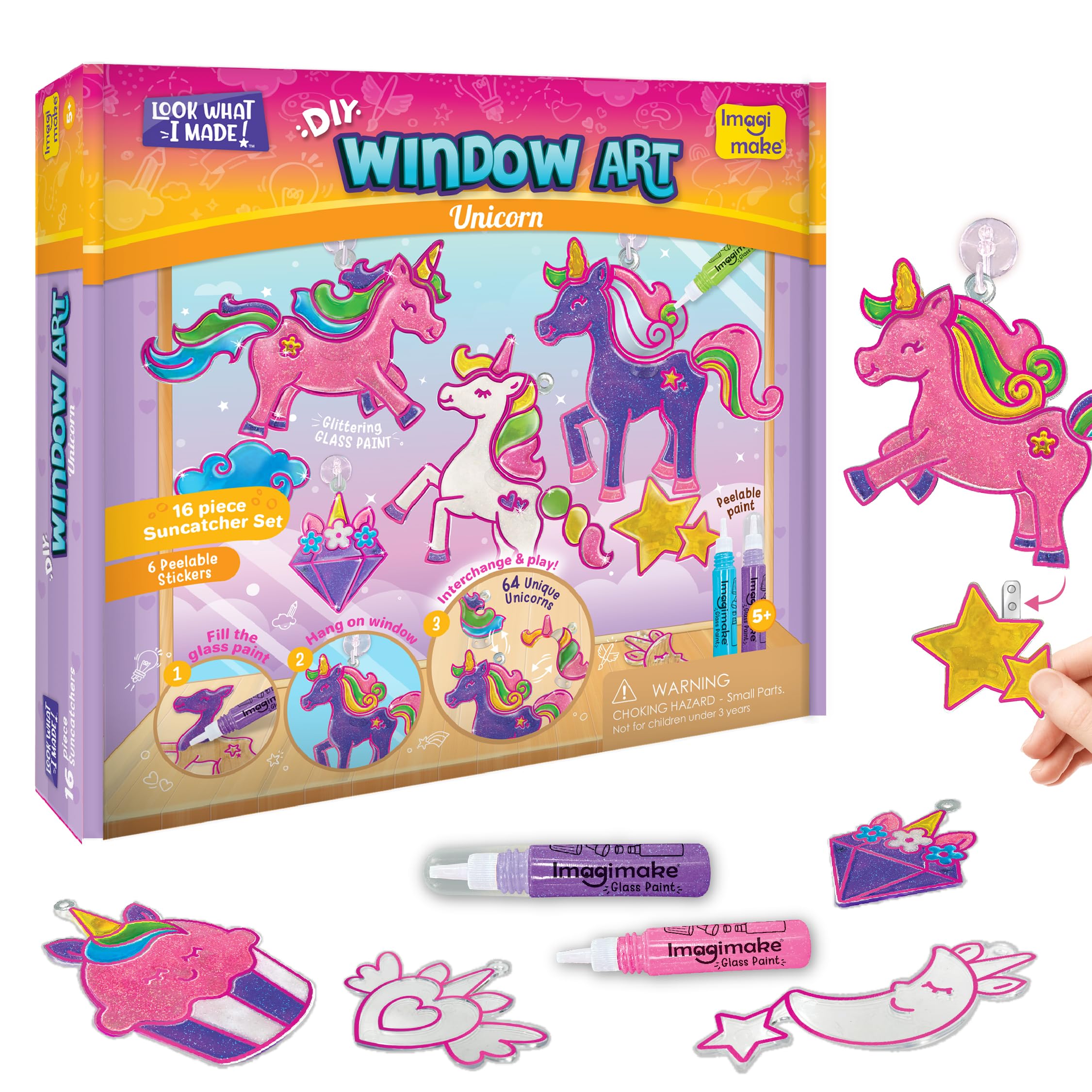 Imagimake Window Art Unicorn suncatcher set adds bright color to windows.