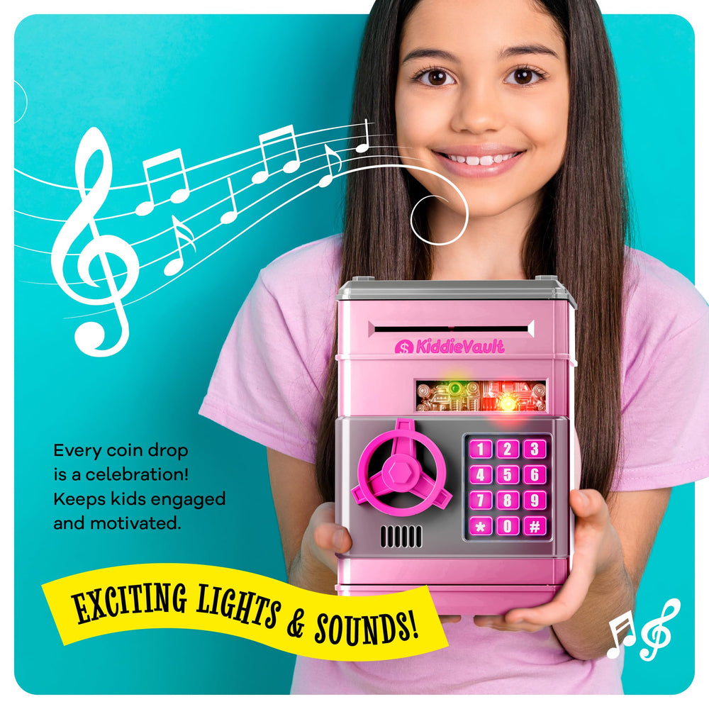 Imagineers KiddieVault keypad close-up showing secure, interactive savings experience.