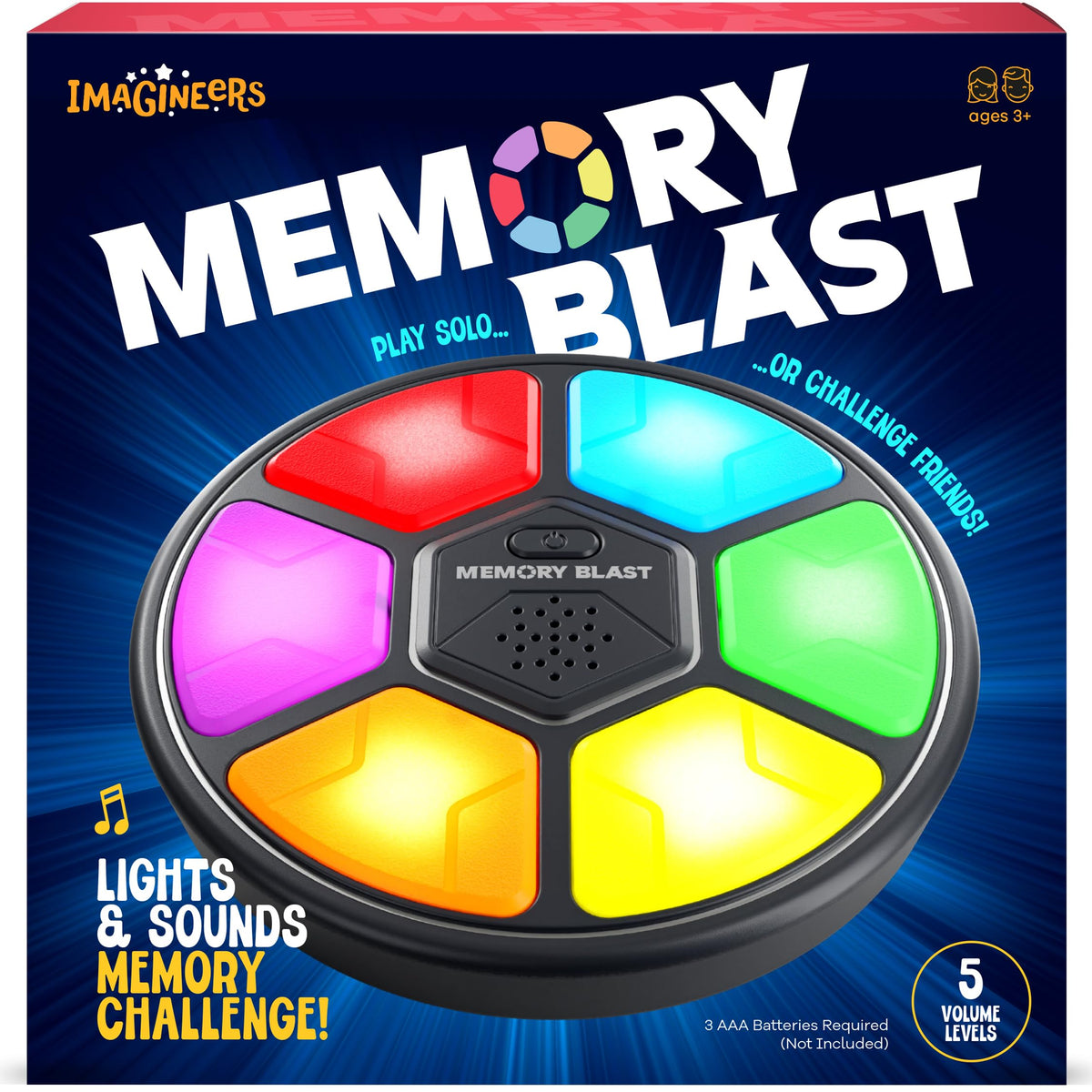 Imagineers Memory Blast showing bright lights and sounds to boost memory practice on the go.