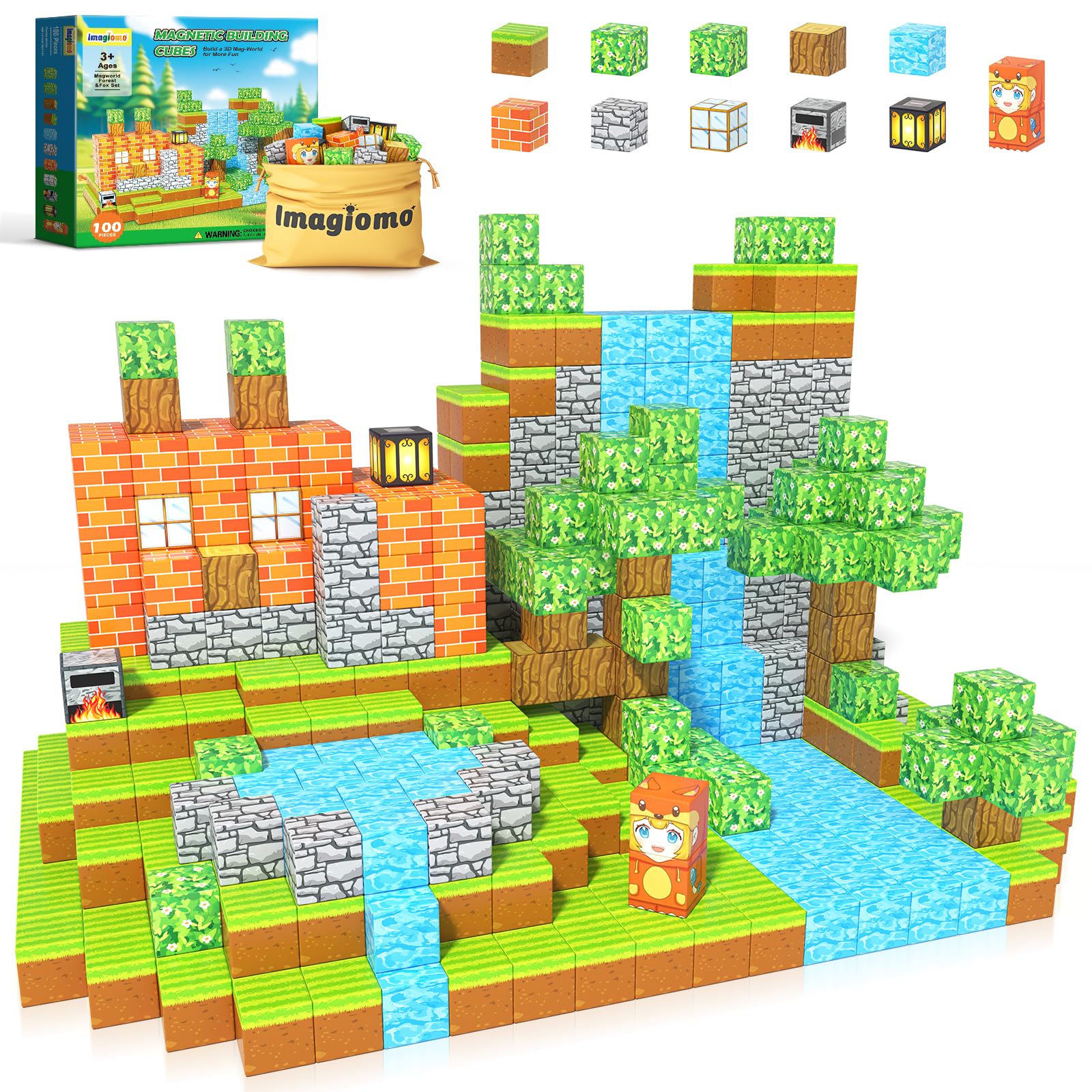Imagiomo Magnetic Blocks forest fox mine setup boosts imagination and motor skills