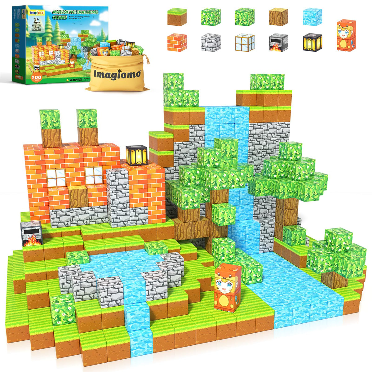 Imagiomo Magnetic Blocks forest fox mine setup boosts imagination and motor skills