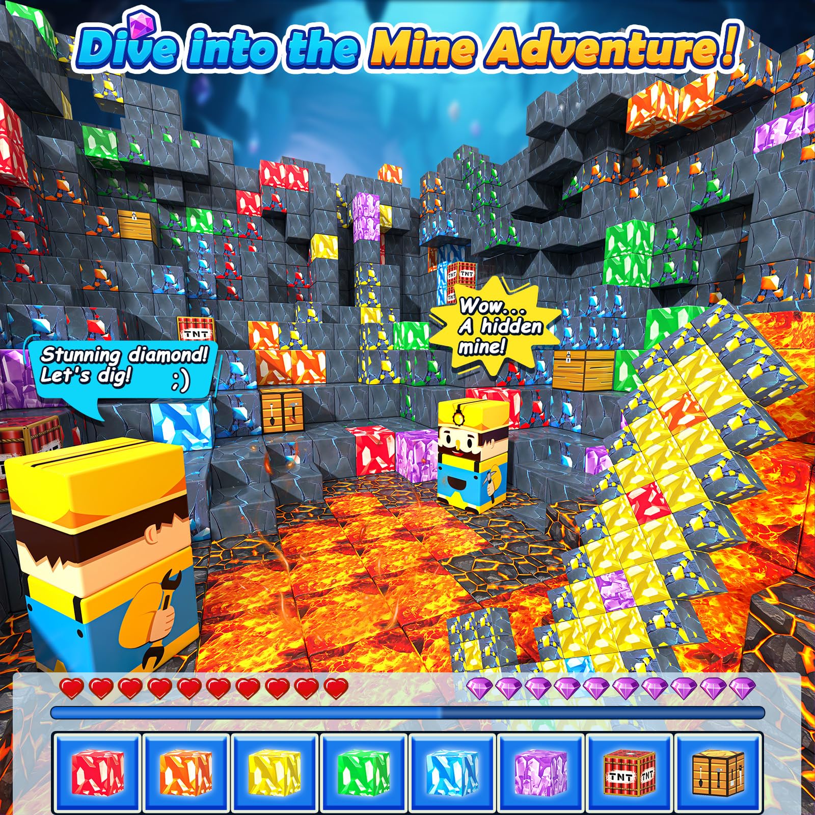 Imagiomo mine adventure cave scene highlighting mineral elements