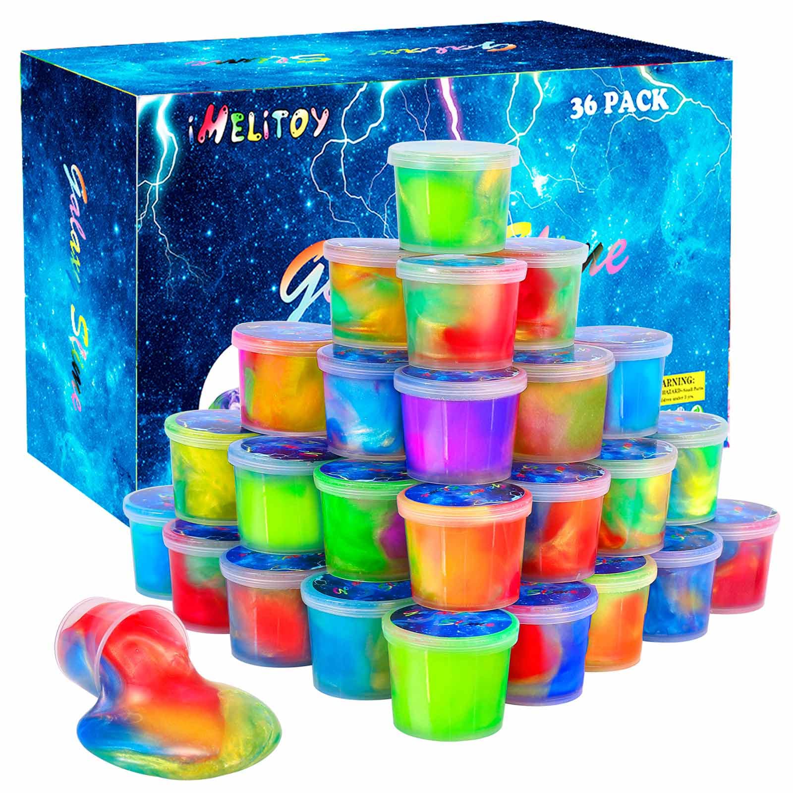 iMelitoy Galaxy Slime Kit 36-pack for kids' play and party favors.