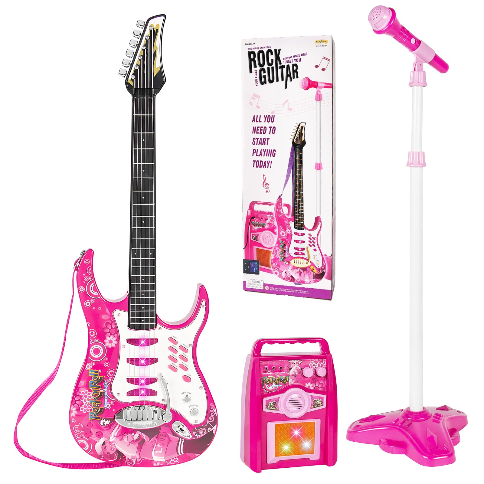 imeshbean electric toy guitar kit pink front view for kids' music play and imagination