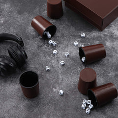 Exclusive faux leather storage case keeping dice and cups organized.