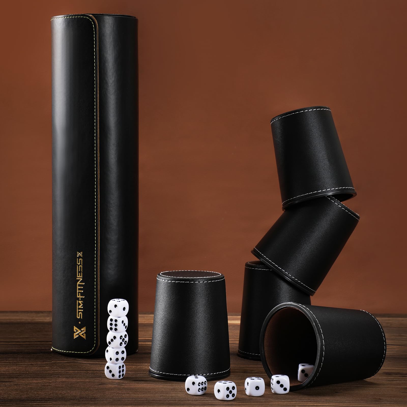 ImnBest leather dice cups close-up shows premium PU finish.