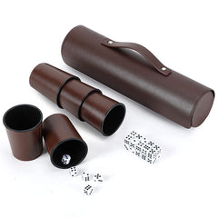 ImnBest Party Games Leather Dice Cups Set with five cups and case.