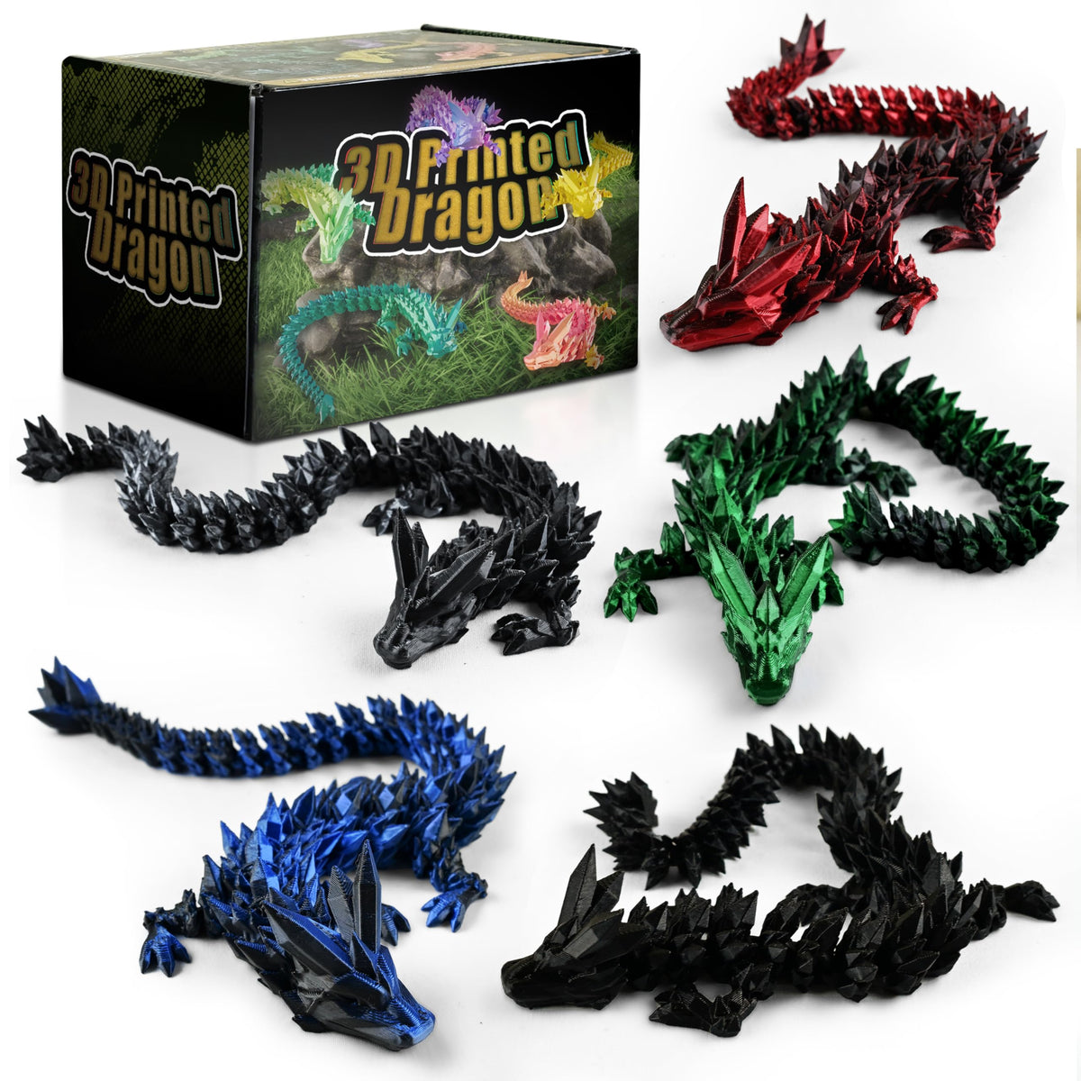 Impossmaker dark-series dragon with wings extended for dynamic desk display.