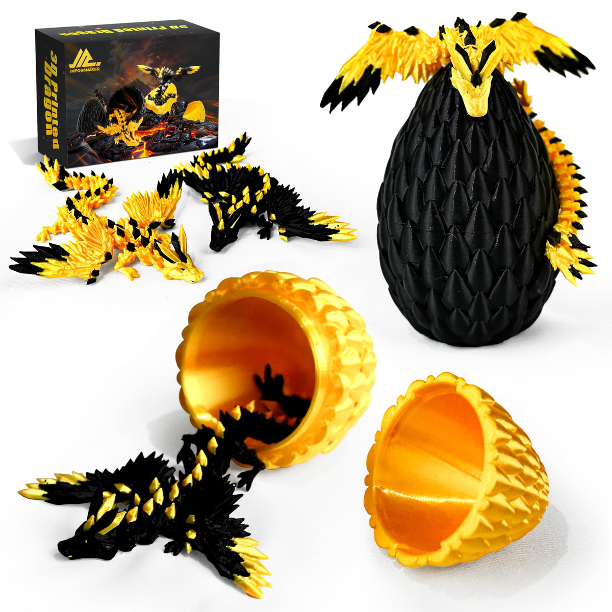 Impossmaker dragon egg in black and gold outer shell for standout desk decor and conversation starter