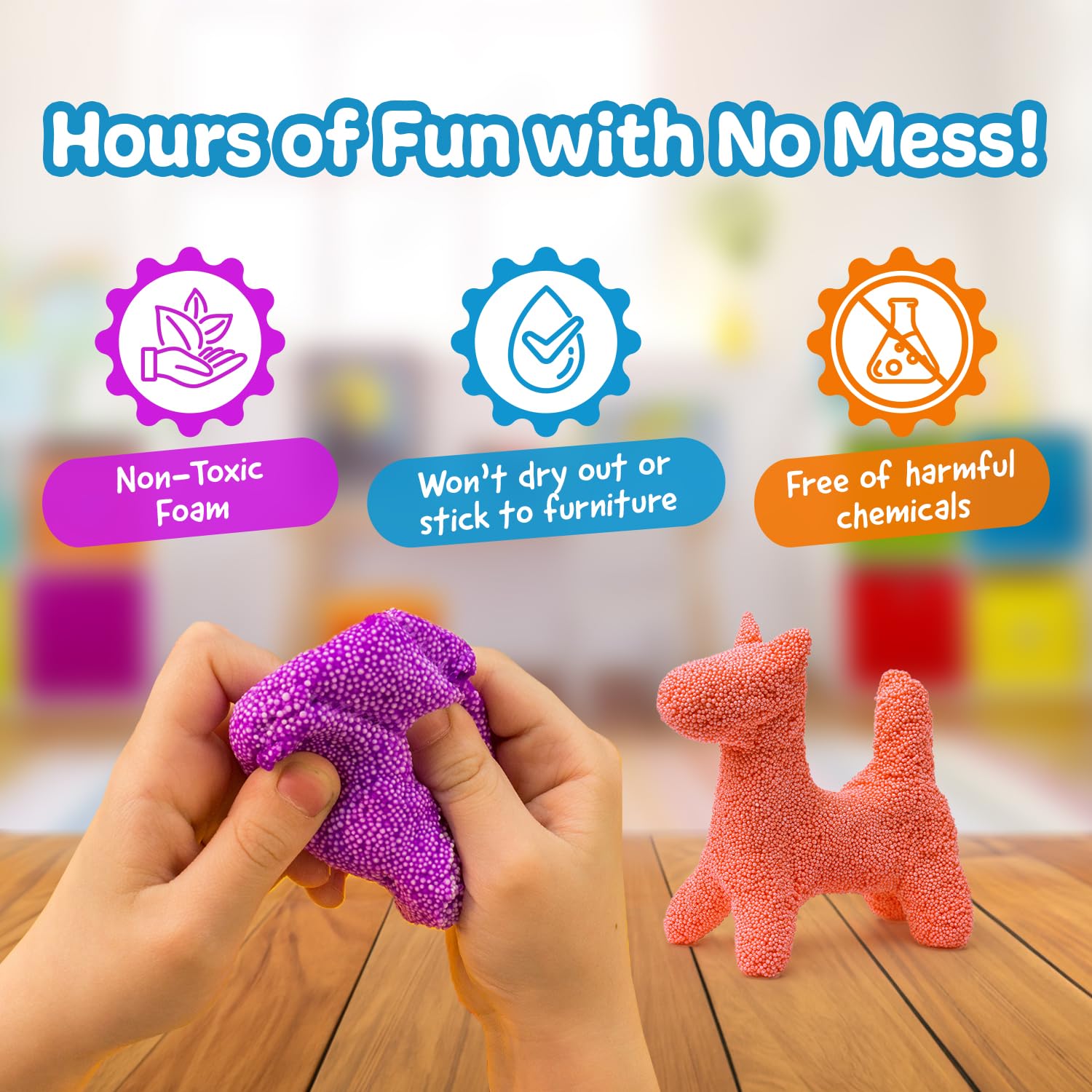 Colorful foam pieces captured during kid-friendly building session.