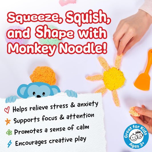 IMPRESA Monkey Foam blocks on table, ready for creative builds in sensory play.