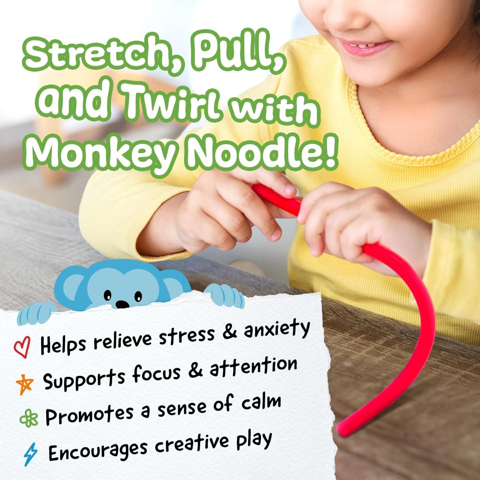 IMPRESA Monkey Noodles colors closeup highlights vibrant texture for sensory play