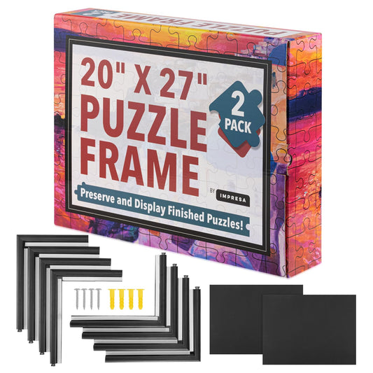 Impresa Puzzle Display Frame Kit front view with an assembled 1000-piece puzzle ready for wall art.