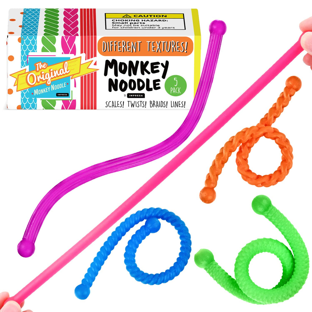 IMPRESA Textured Monkey Noodles pack shot demonstrates on-the-go stress relief.