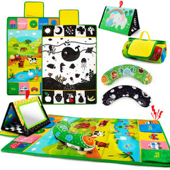Inbeby tummy time mat with high-contrast visuals for engaging floor play.