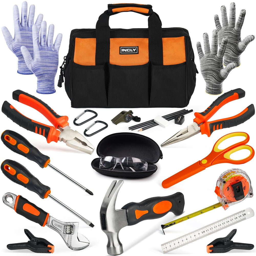 INCLY Kids Real Tool Set hammer close-up, ideal for budding builders and hands-on projects.