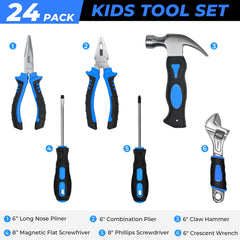 INCLY kids tools hammer and screwdriver shown for budding woodworking