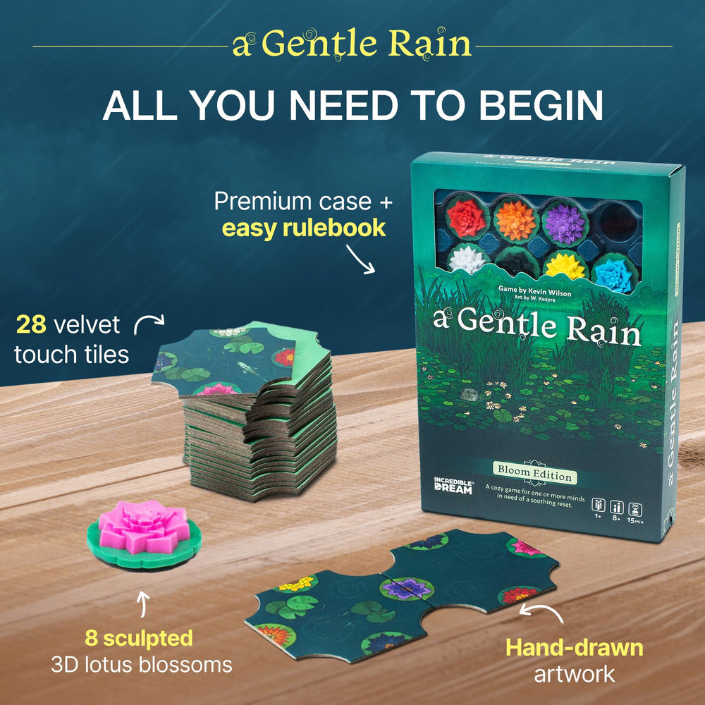 Incredible Dream A Gentle Rain hand-drawn lake artwork adds tranquil ambience
