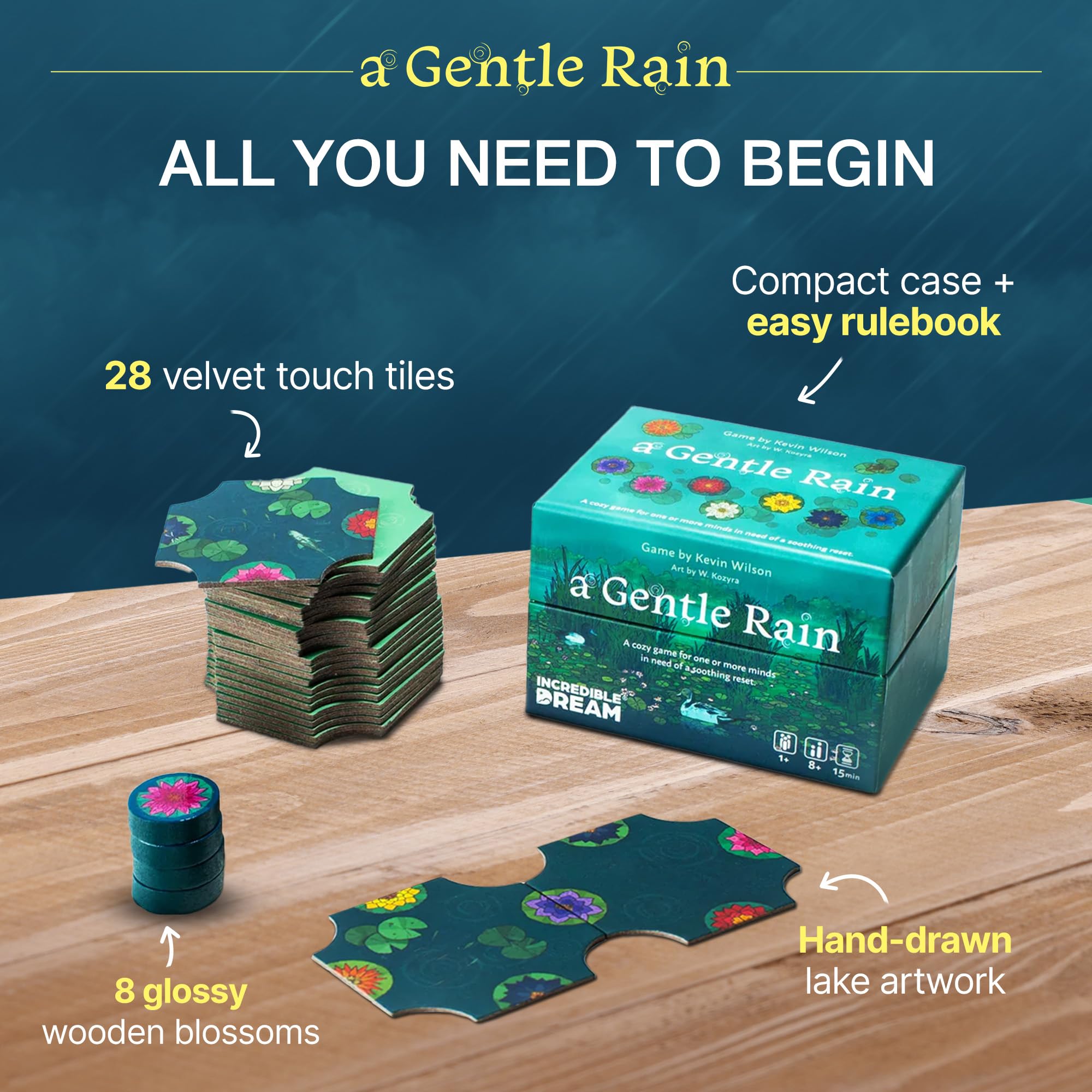 Incredible Dream A Gentle Rain: tranquil lake scene supports mindful play.