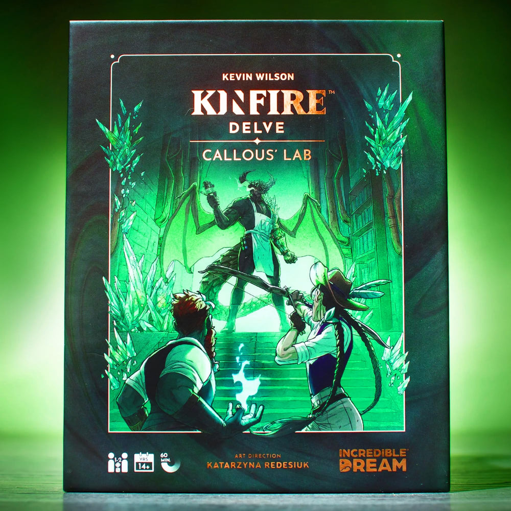 Incredible Dream Kinfire Delve includes custom dice and trackers for resource management.