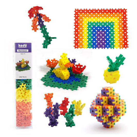 Incredibly Interconnectable Toys KADU Rainbow 250 pieces for open-ended building fun.