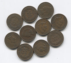 Indian Head Pennies collection: ten antique coins, two pre-1900, ideal for display or starter collection.
