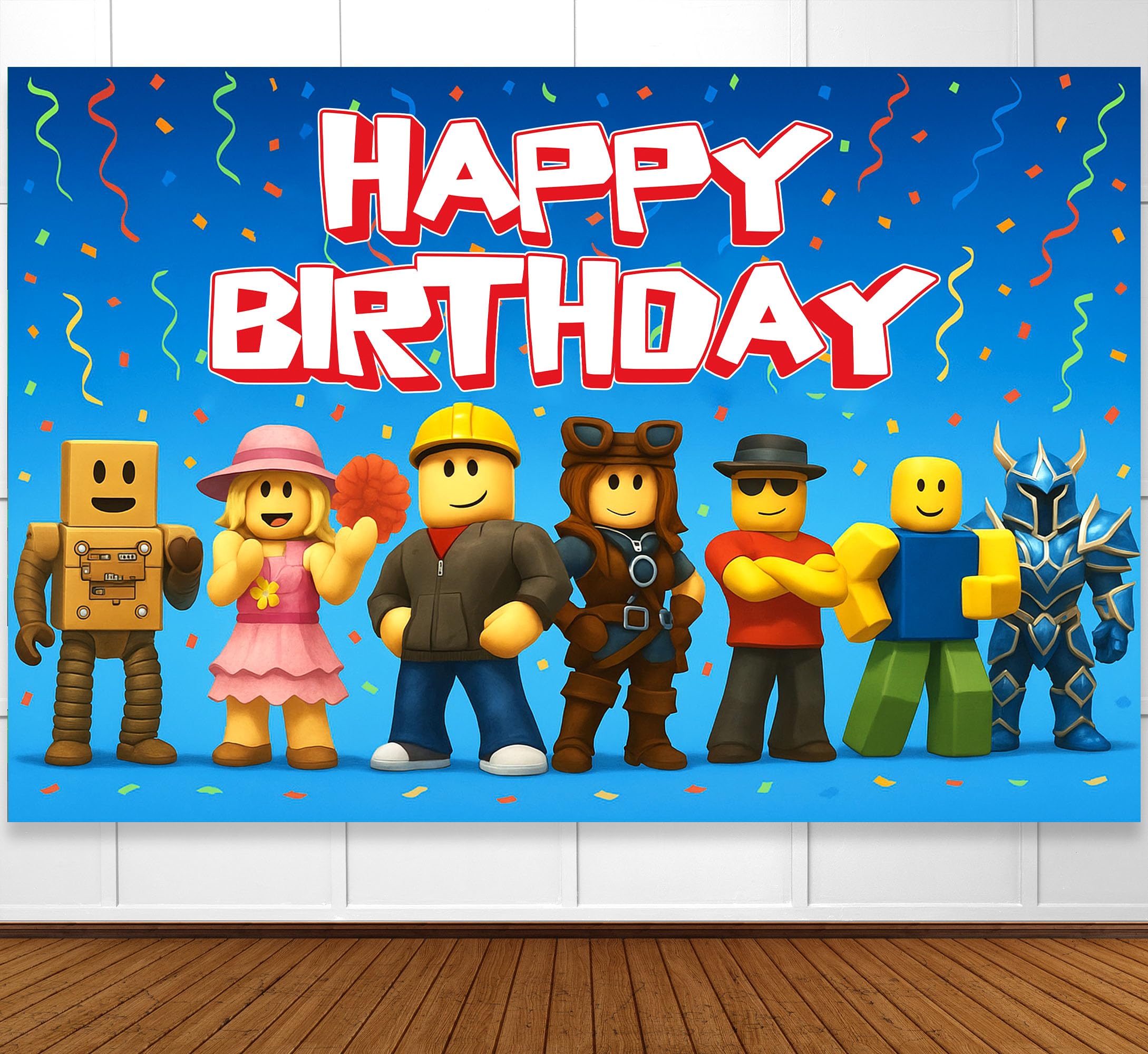 IndoTribe pixel villager banner for boy's party backdrop with gaming vibe