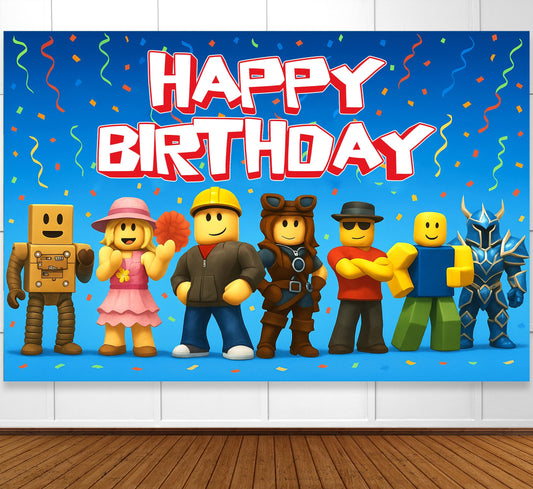 IndoTribe pixel villager banner for boy's party backdrop with gaming vibe