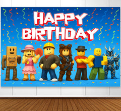 IndoTribe pixel villager banner for boy's party backdrop with gaming vibe
