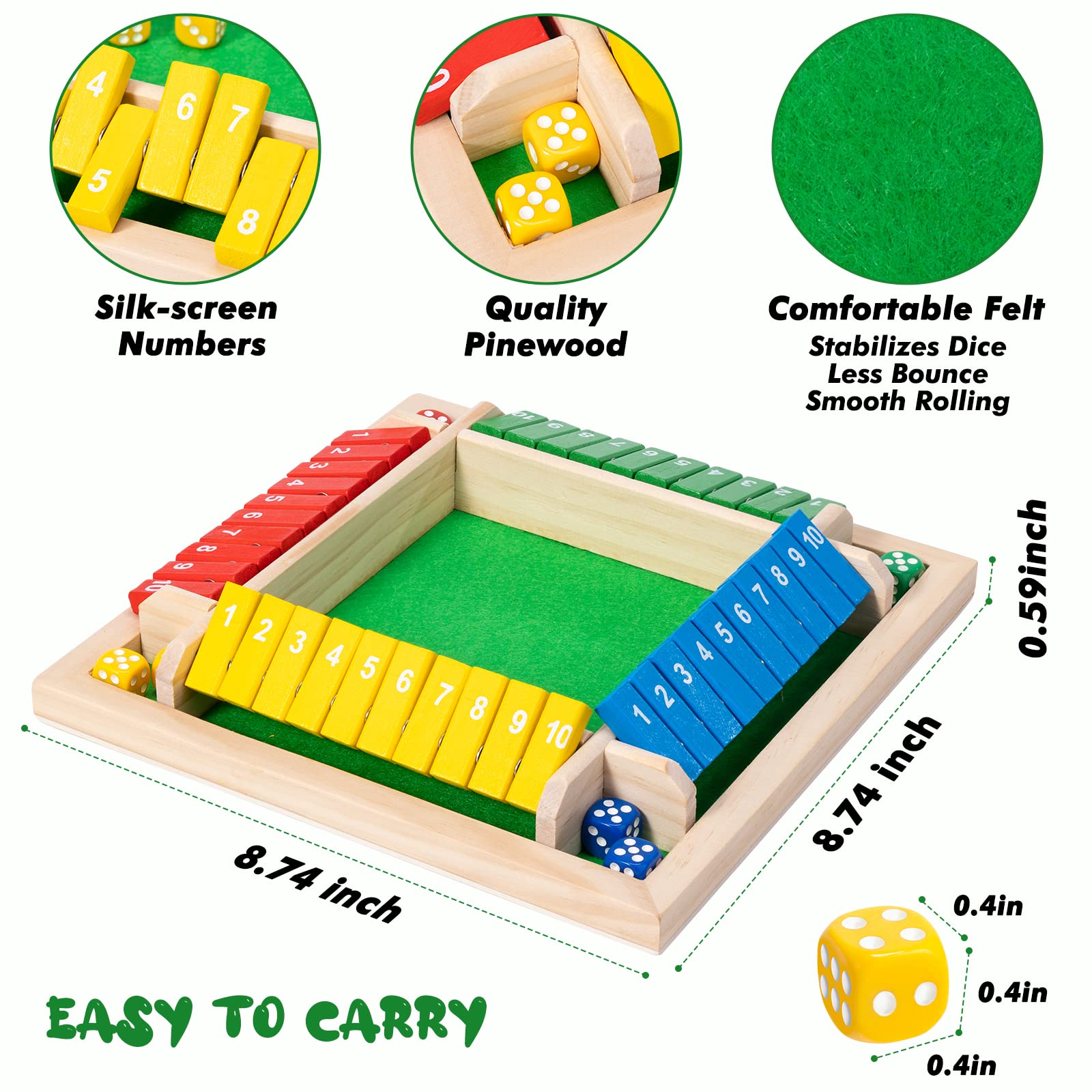 Ineariu Shut The Box dice rolling action highlighting fast-paced play.