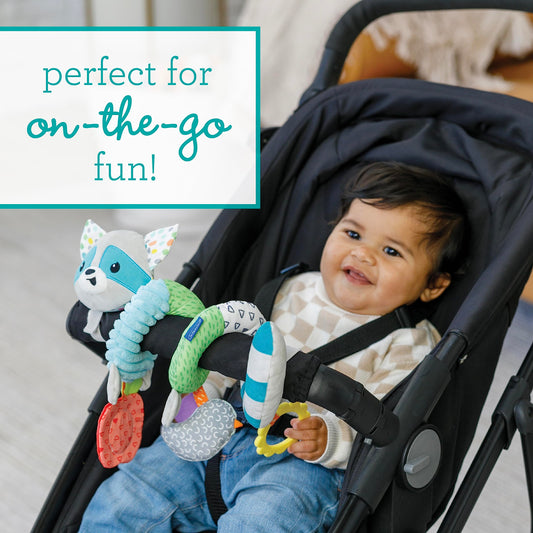 Infantino spiral fabric textures provide rich tactile exploration during strolls