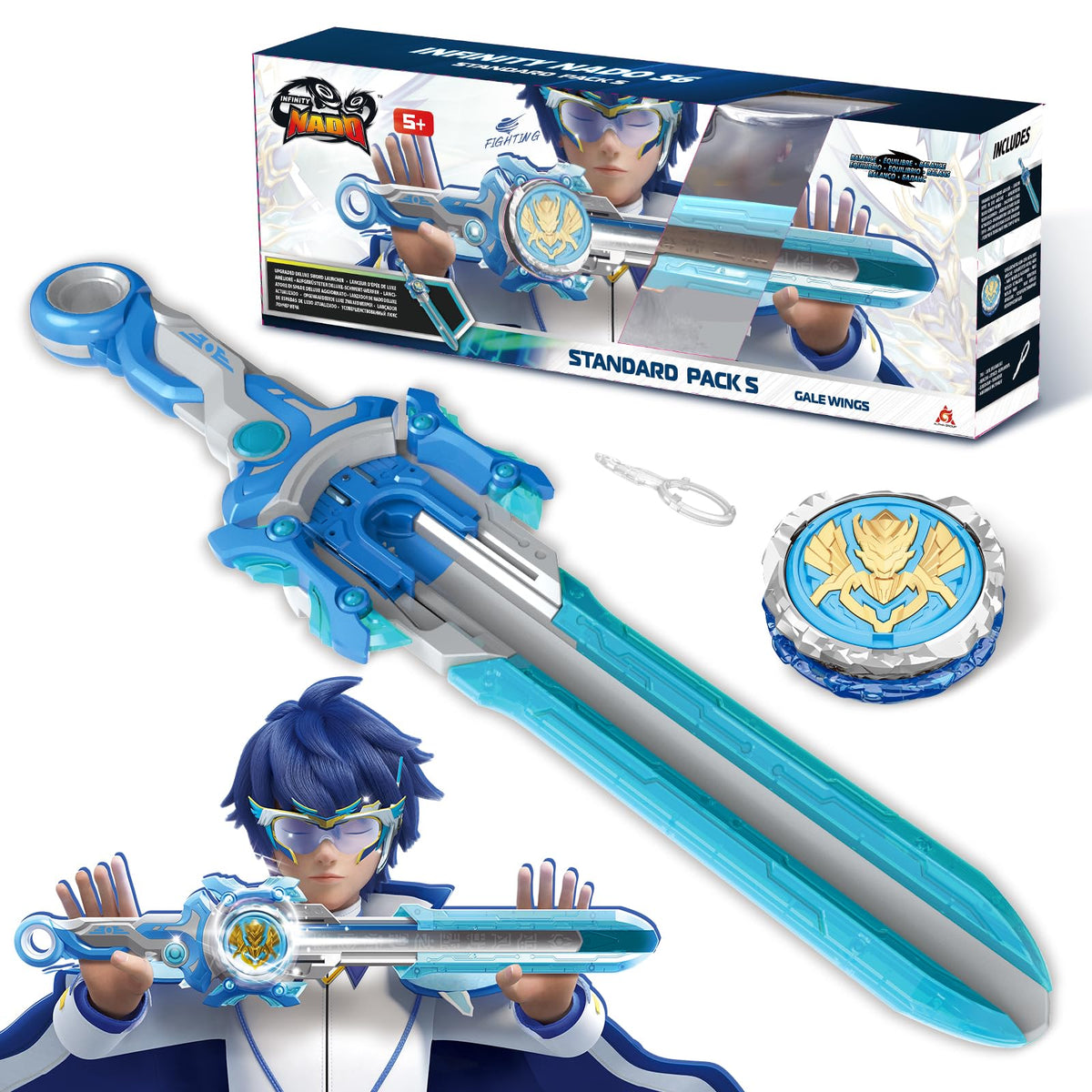 Infinity Nado sword-launcher in action improving hand-eye coordination during dynamic battles.