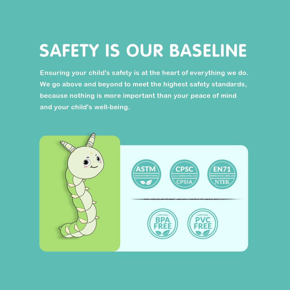 Infinno Caterpillar Green growth ruler helps track tummy-time milestones playfully.