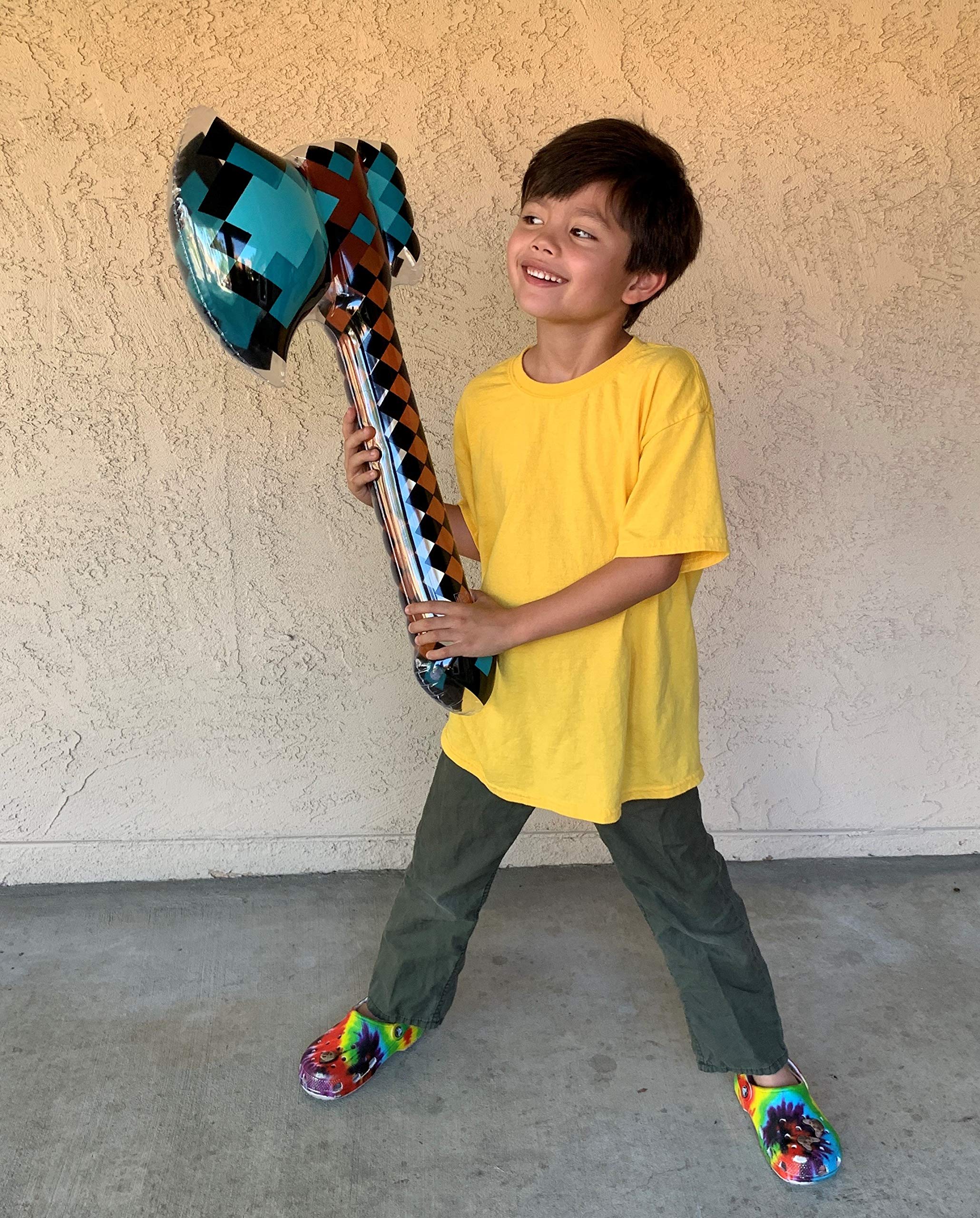 Inflatable Army pixel axes 37 inches ideal for pool party battles.