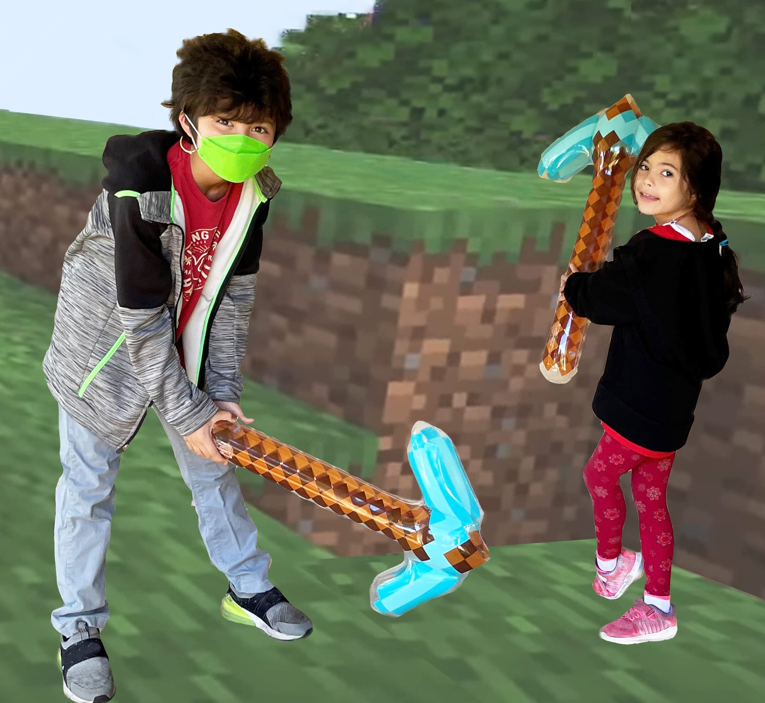 Inflatable Army pixel hatchets gold 27in bright themed adventure accessory